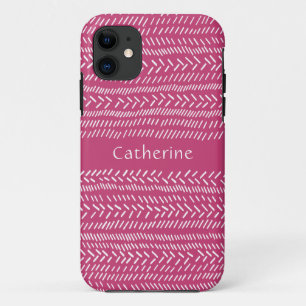 Simple Fuchsia Pink White Stripes Boho Add Name Case-Mate iPhone Case