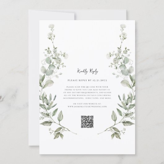 simple fun Eucalyptus Wreath Greenery Wedding  Kaart (Achterkant)