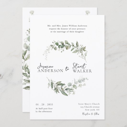 simple fun Eucalyptus Wreath Greenery Wedding Kaart (Voorkant / Achterkant)