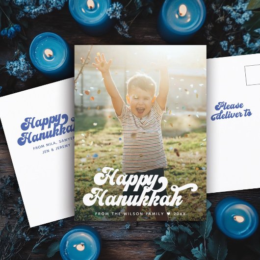 Simple Fun Modern Typography Retro Happy Hanukkah Briefkaart