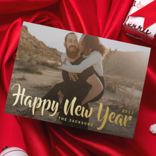 Simple Fun Prettig Kerstmis Familie Goud Folie Feestdagen Briefkaart
