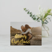 Simple Fun Prettig Kerstmis Familie Goud Foto Folie Feestdagen Briefkaart (Staand Voorkant)