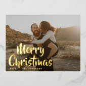 Simple Fun Prettig Kerstmis Familie Goud Foto Folie Feestdagen Briefkaart (Voorkant)