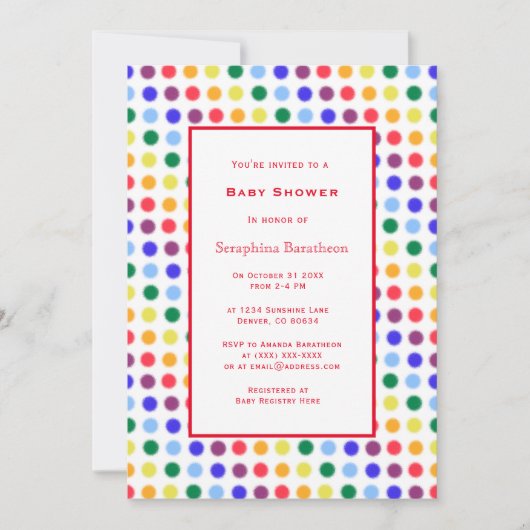Simple Fun Rainbow Polka Dot Border Baby shower Kaart (Voorkant)