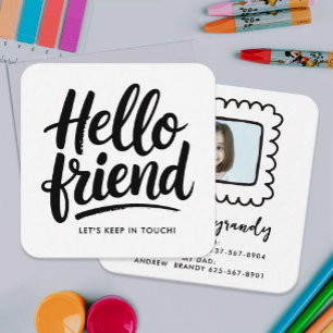 Simple Fun Zwart Wit Hallo Vriend Speelafspraak Fo Vierkante Visitekaartje