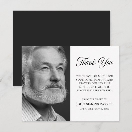 Simple Funeral Bereavement Sympathy Funeral Photo Bedankkaart (Voorkant / Achterkant)