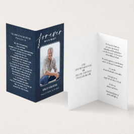 Simple Funeral Memorial Denim Prayer Photo Card Visitekaartje