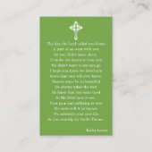 Simple Funeral Memorial Prayer Foto Green Kaart Visitekaartje (Achterkant)