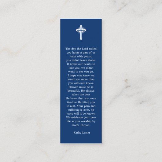 Simple Funeral Memorial Prayer Photo Bladwijzer Ca Mini Visitekaartje (Achterkant)