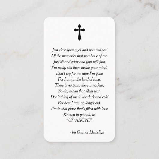 Simple Funeral Memorial Prayer Photo Card Visitekaartje (Achterkant)
