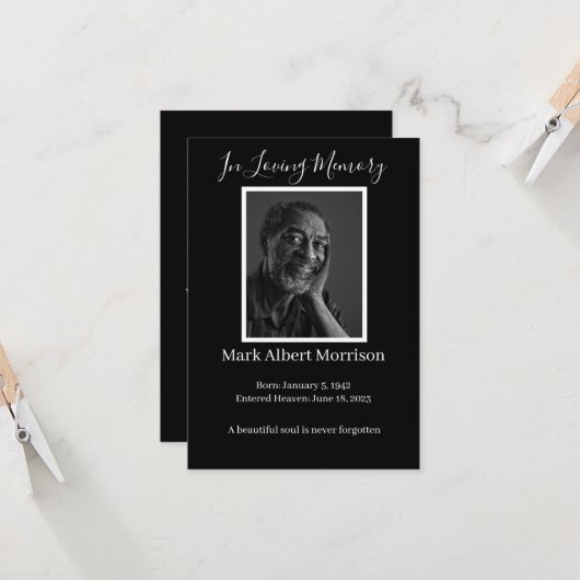 Simple Funeral Photo Sympathy Memorial Card Kaart (Voorkant / Achterkant in situ)