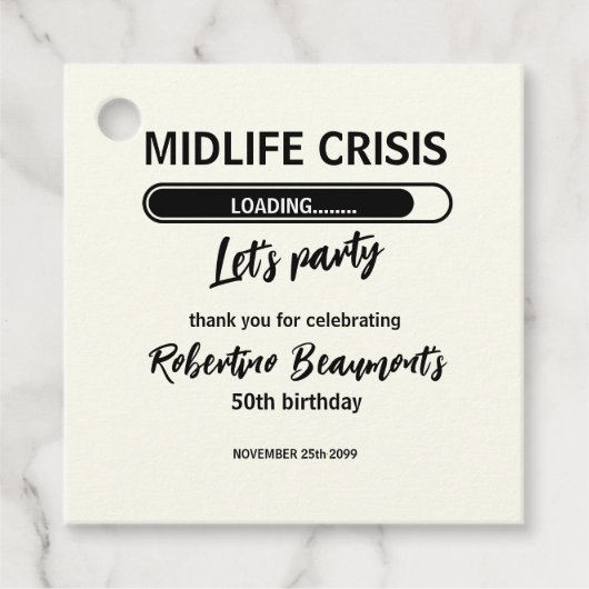 Simple Funny Midlife Crisis Loading 50th Birthday Bedankjes Labels (Voorkant)