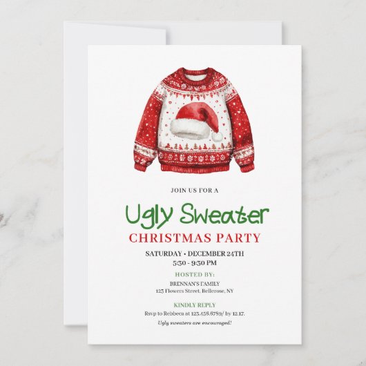 Simple Funny Ugly Sweater Christmas Party Kaart (Voorkant)
