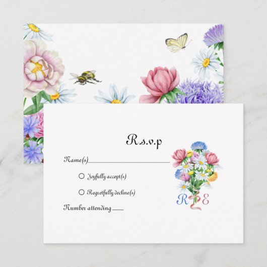 Simple Garden Spring Daisy Wildflower Minimal RSVP Kaartje (Voorkant / Achterkant)