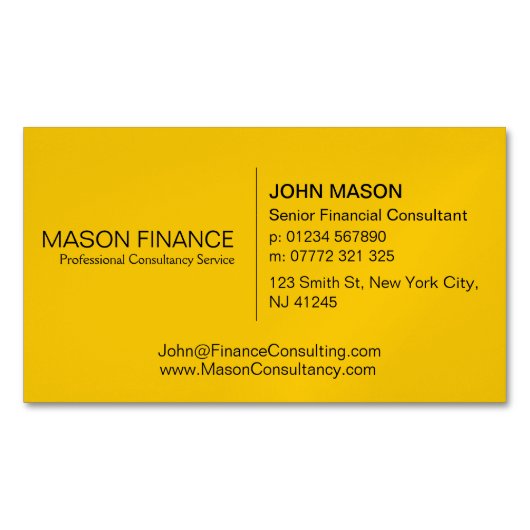 Simple Generic Yellow Business Card Magnetisch Visitekaartje (Voorkant)