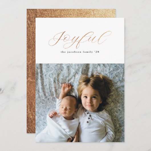 Simple Gilded Gold Foil Joyful Script Feestdagenkaart (Voorkant / Achterkant)