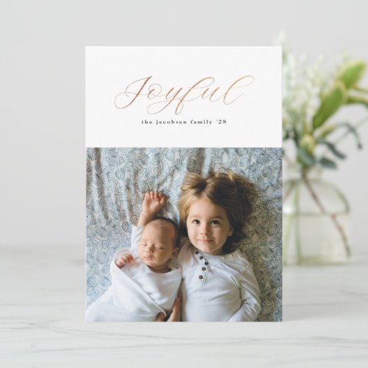 Simple Gilded Gold Foil Joyful Script Feestdagenkaart (Staand voorkant)