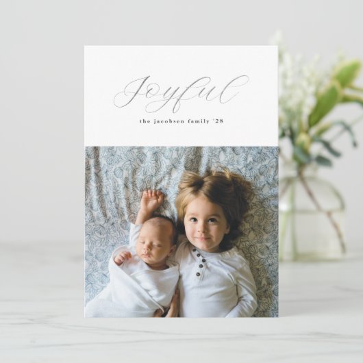 Simple Gilded Silver Foil Joyful Script Feestdagenkaart (Staand voorkant)