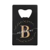 Simple Girly Black Gold Name Monogramed Creditkaart Flessenopener (Voorkant)
