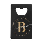 Simple Girly Black Gold Name Monogramed Creditkaart Flessenopener (Achterkant)