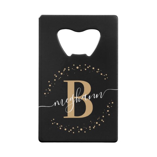 Simple Girly Black Gold Name Monogramed Creditkaart Flessenopener (Achterkant)
