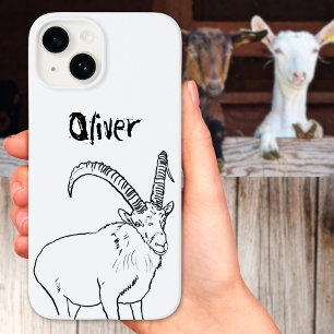 Simple Goat Sketch Zwart-wit Naam Case-Mate iPhone 14 Hoesje