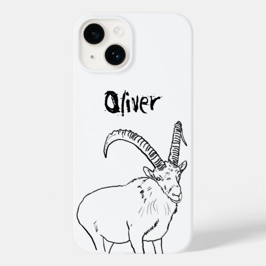 Simple Goat Sketch Zwart-wit Naam Case-Mate iPhone Case (Achterkant)