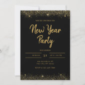 Simple Gold and Black Sparkle New Year Party Kaart (Voorkant)