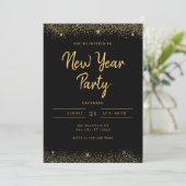 Simple Gold and Black Sparkle New Year Party Kaart (Staand voorkant)