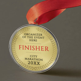 Simple Gold And Red Race Finish Recognition Medal Metalen Ornament
