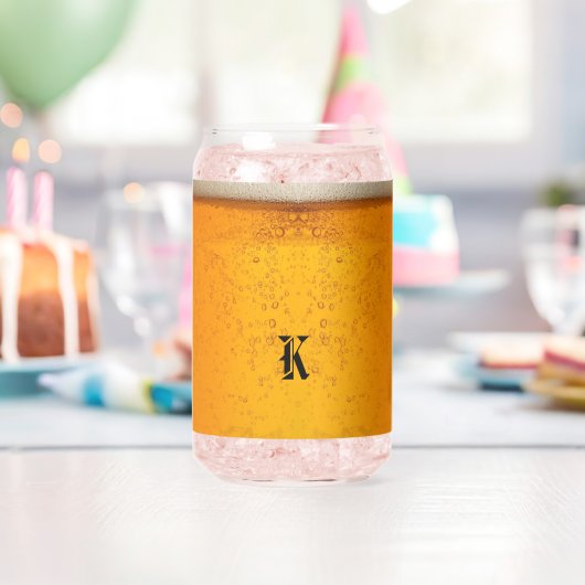 Simple Gold Beer Monogram Christmas party Blikvorm Glas (Insitu (Verjaardag))