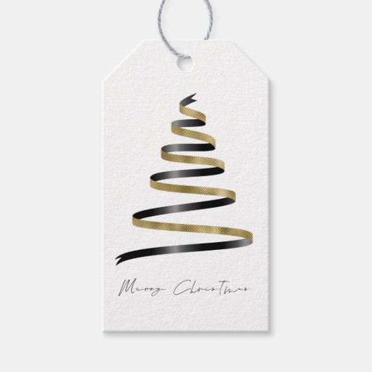 Simple Gold Black Tree Script Vrolijk kerstfeest Cadeaulabel (Voorkant)