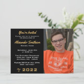 Simple Gold Black & White Afstuderen Photo Invitat Kaart (Staand voorkant)