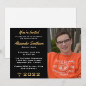 Simple Gold Black & White Afstuderen Photo Invitat Kaart (Voorkant / Achterkant)