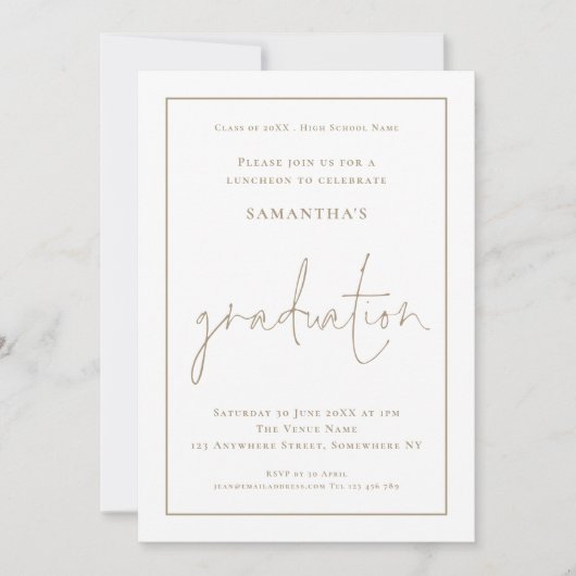 Simple Gold Border Afstudeerder Luncheon Afstudere Kaart (Voorkant)