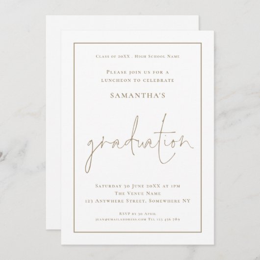 Simple Gold Border Afstudeerder Luncheon Afstudere Kaart (Voorkant / Achterkant)