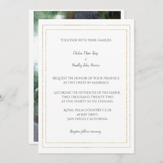 Simple Gold Borders Bruiloft uitnodiging (Voorkant / Achterkant)