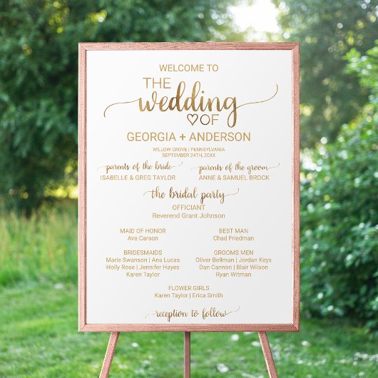 Simple Gold Calligraphy FlowerGirl Wedding Program Poster