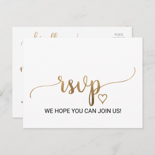 Simple Gold Calligraphy Song Request RSVP Briefkaa Uitnodiging Briefkaart (Voorkant / Achterkant)