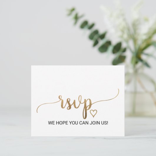 Simple Gold Calligraphy Song Request RSVP Briefkaa Uitnodiging Briefkaart (Staand voorkant)
