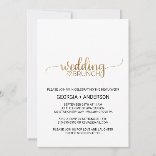 Simple Gold Calligraphy Wedding Brunch Kaart (Voorkant)