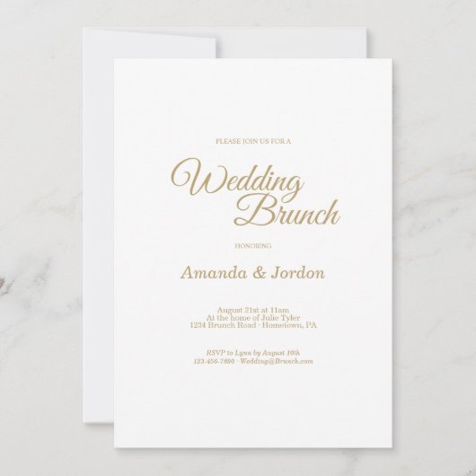 Simple Gold Calligraphy Wedding Brunch Kaart (Voorkant)