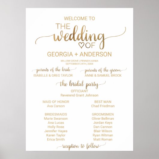 Simple Gold Calligraphy Wedding Program Poster (Voorkant)