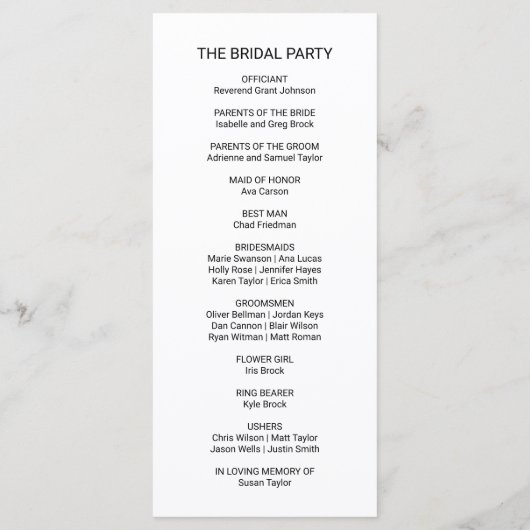 Simple Gold Calligraphy Wedding Program Programmakaart (Achterkant)