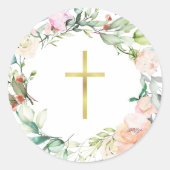 Simple Gold Cross Woodland Roos Garland Ronde Sticker (Voorkant)