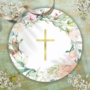 Simple Gold Cross Woodland Roos Garland Ronde Sticker