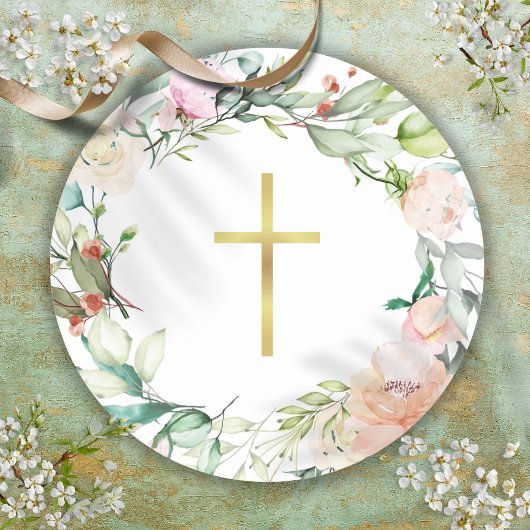 Simple Gold Cross Woodland Roos Garland Ronde Sticker