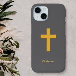 Simple Gold Cross Zwart iPhone 15 Case