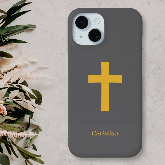 Simple Gold Cross Zwart Case-Mate iPhone Case