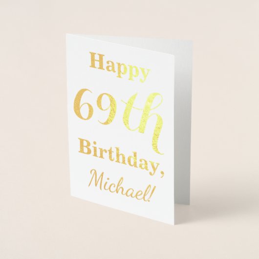 Simple Gold Foil "HAPPY 69th BIRTHDAY" + naam Folie Kaarten (Voorkant)